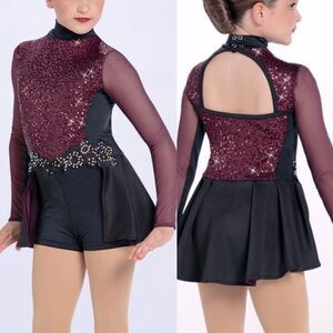WEISSMAN Dance Costume burgundy red rhinestone Got My Eyes On You 13807 MC
